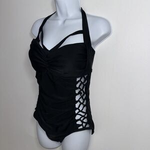 Swimsuits for All X Ashley Graham Black Boss Underwire Cut Out One Piece Size 12